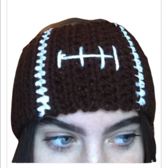 Football artesian handmade headband ponytail winter ear warmers crochet - Picture 1 of 7